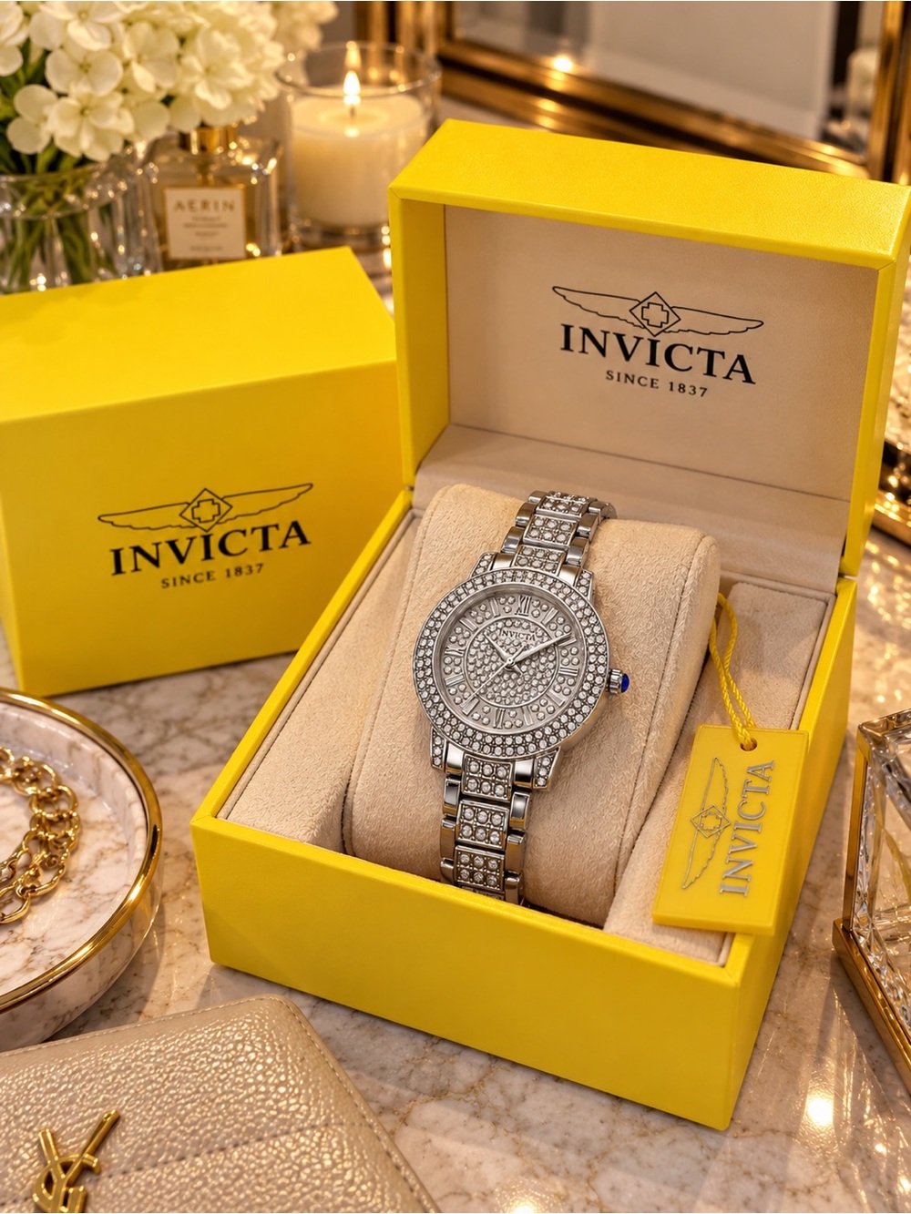 Invicta Wildflower 69427 Silver Crystal 32mm Watch NWT
